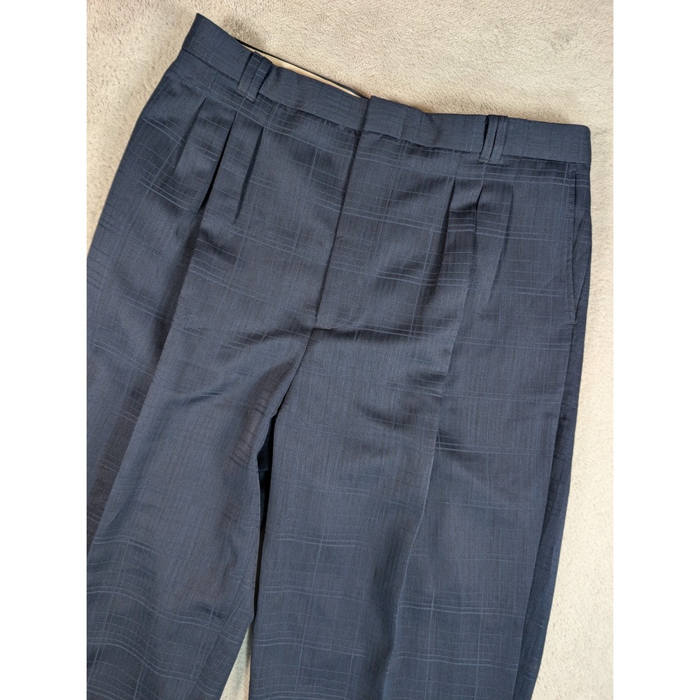 Smokey Joe's Mens Navy Blue Plaid Pleated Cuffed Dress Pants 40x32 Baggy